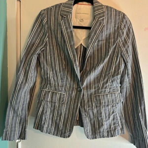 Banana Republic Womens Sz 6 Blue White Cotton Pintstripe Stretch Blazer Work